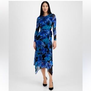 NWT Anne Klein Women's Printed Handkerchief-Hem Dress